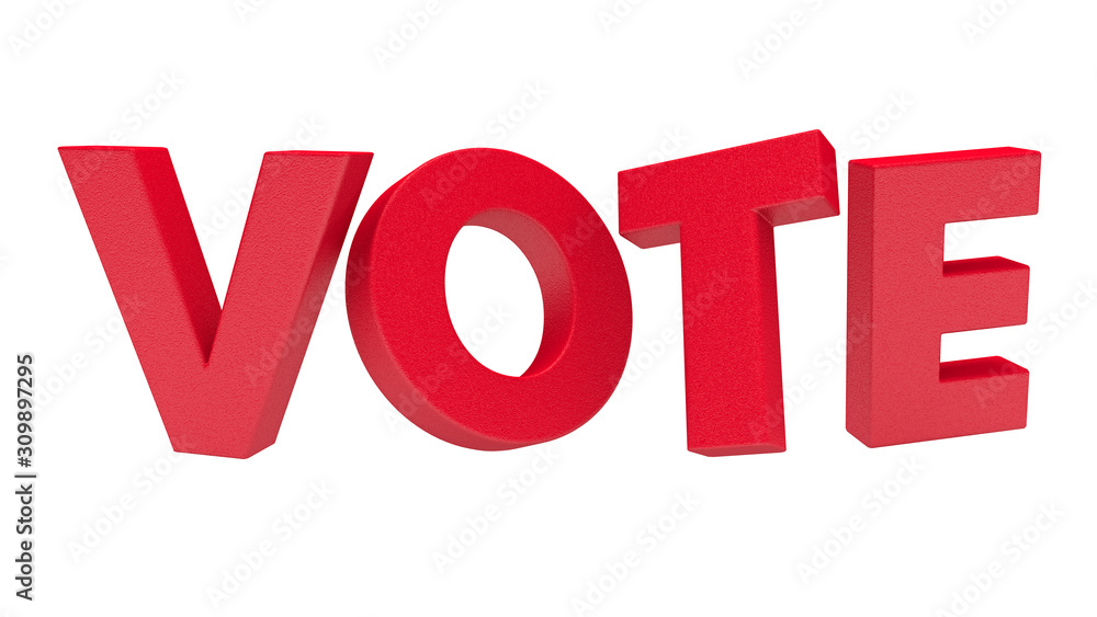 Red 3d vote text with exclamation mark on white