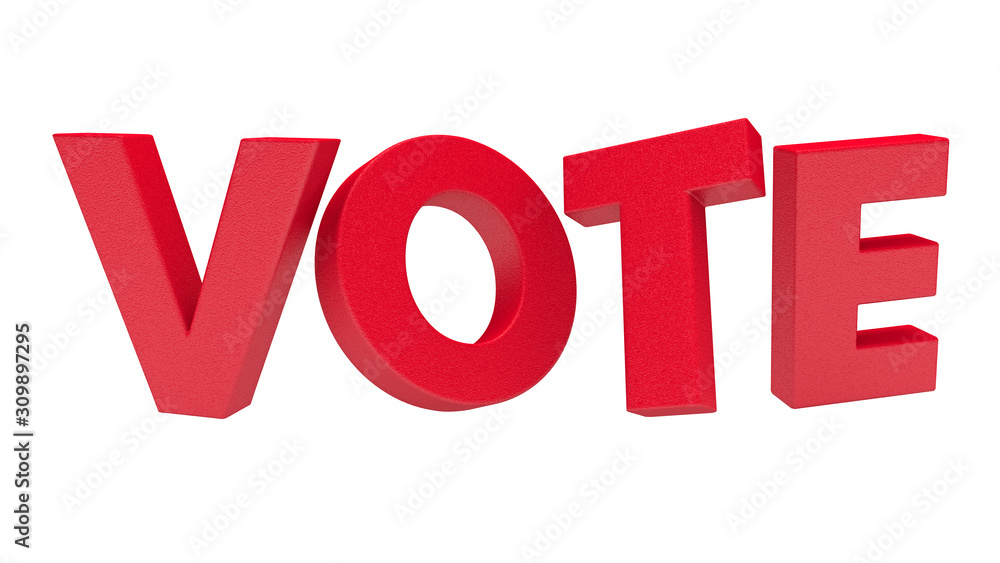 Red 3d vote text with exclamation mark on white Red 3d vote text with exclamation mark on white