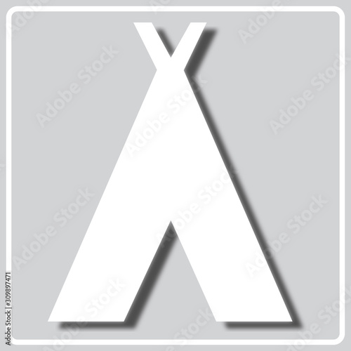 gray icon with a white silhouette of a camping