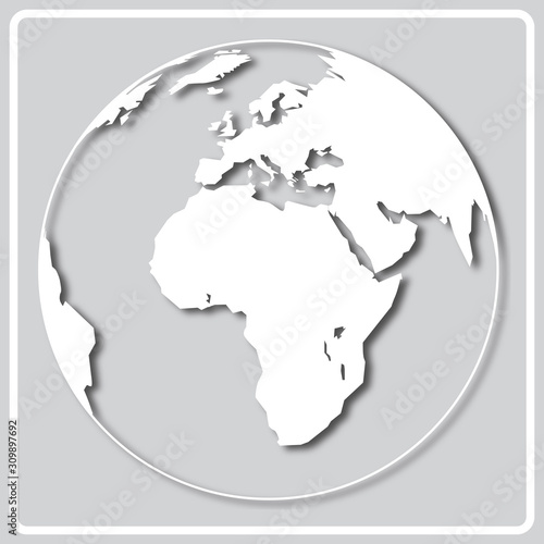 gray icon with white silhouette of a world map