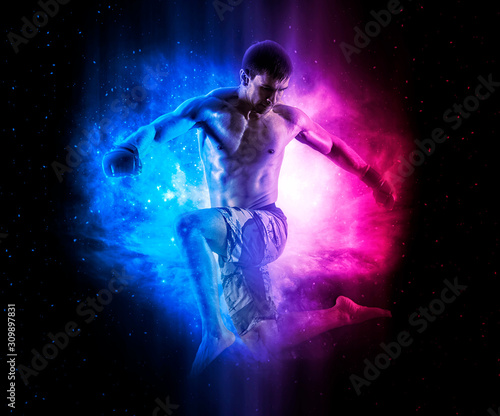 MMA male fighter kick © Andrey Burmakin