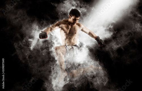 MMA male fighter kick © Andrey Burmakin