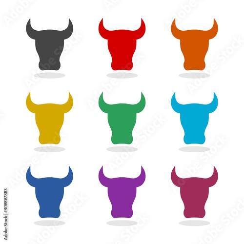 Bull, Cow head color icon set isolated on white background