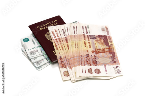money and passport of the Russian Federation on a white background