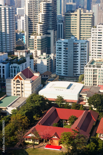 Bangkok, Thailand – December 21, 2019 : Office Buildings, city and condominiums Area in Bangkok, Office Building in City, Modern Building, Businesses Building. Sky view from Asoke area. with blue sky.