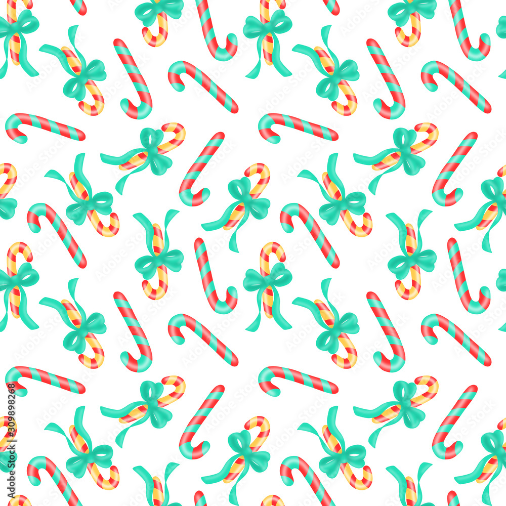 Mint candy canes on white seamless pattern. Christmas textile and paper design. Mint candy canes on white seamless pattern. Christmas textile and paper design.