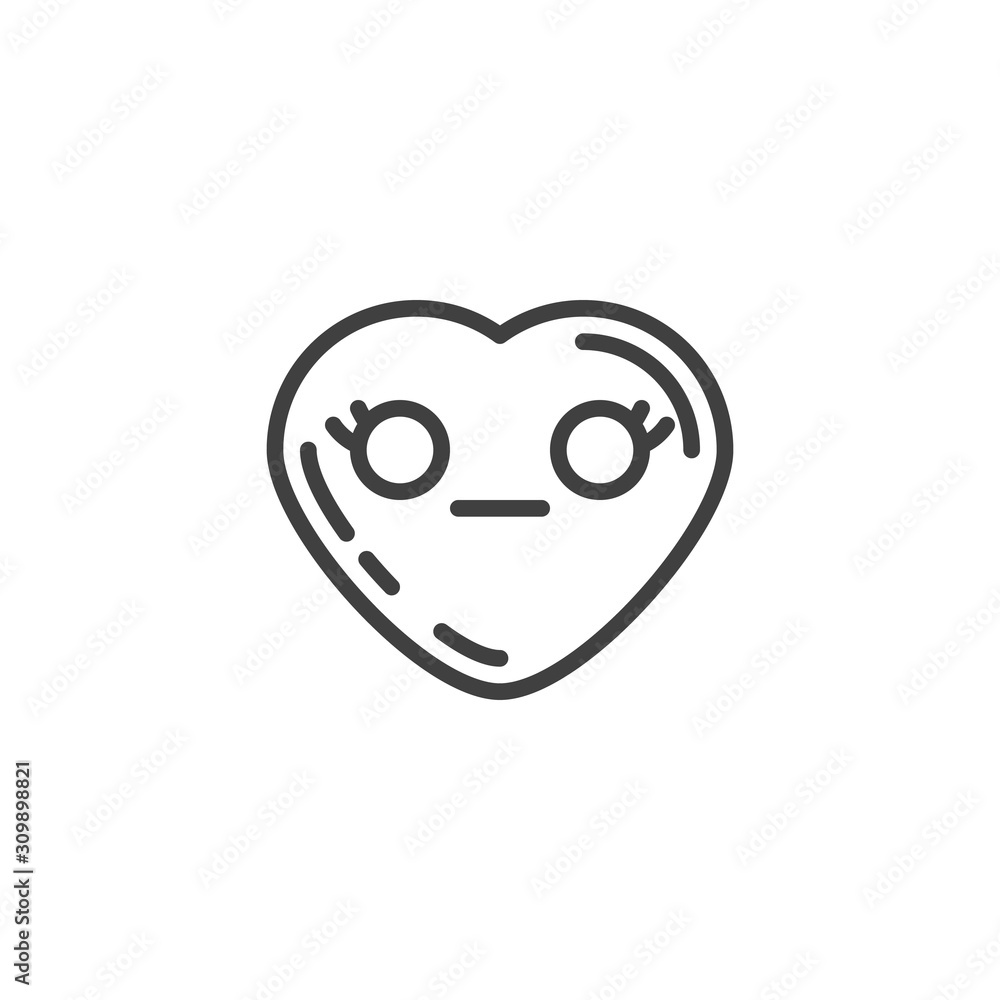 Neutral heart face emoji line icon. linear style sign for mobile concept and web design. Calm heart shape emoticon outline vector icon. Love symbol, logo illustration. Vector graphics Neutral heart face emoji line icon. linear style sign for mobile concept and web design. Calm heart shape emoticon outline vector icon. Love symbol, logo illustration. Vector graphics