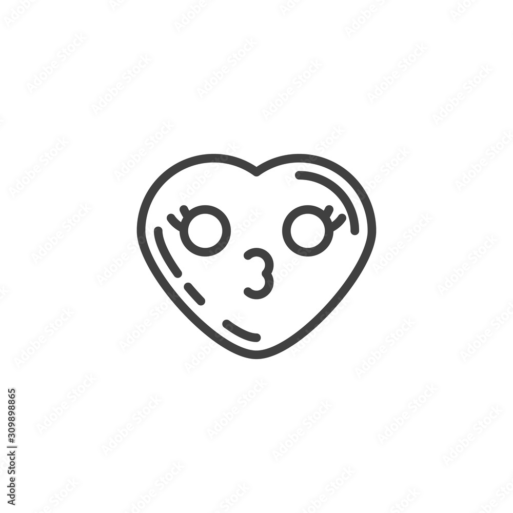 Kissing heart face emoji line icon. linear style sign for mobile concept and web design. Heart shape emoticon kiss outline vector icon. Love symbol, logo illustration. Vector graphics Kissing heart face emoji line icon. linear style sign for mobile concept and web design. Heart shape emoticon kiss outline vector icon. Love symbol, logo illustration. Vector graphics