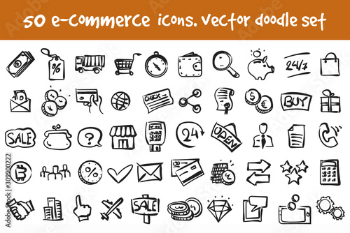 vector doodle commerce icons set for web design