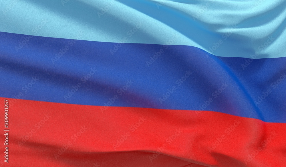 Waving national flag of Luhansk. Waved highly detailed close-up 3D render. Waving national flag of Luhansk. Waved highly detailed close-up 3D render.