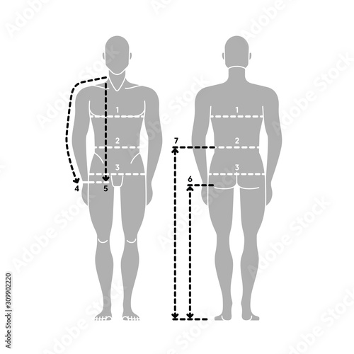 Man body measurement chart. Taking Measurement illustration.