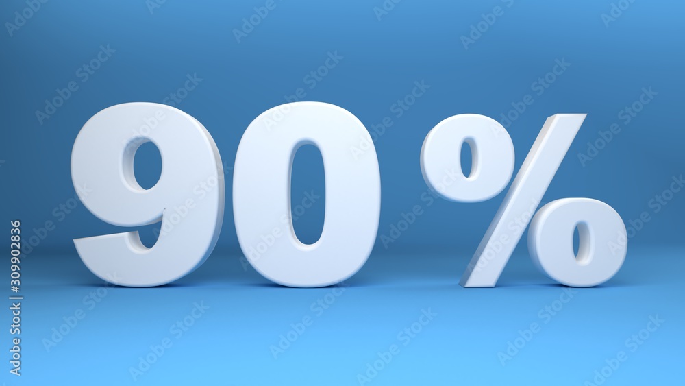 90 Percent, 3D text on light blue background, 3d illustration 90 Percent, 3D text on light blue background, 3d illustration