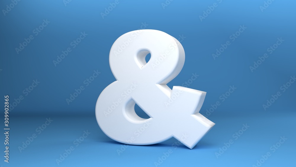 Ampersand Symbol in white on blue background 3d Illustration Ampersand Symbol in white on blue background 3d Illustration