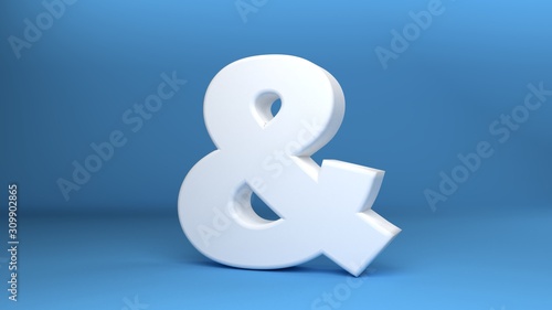 Ampersand Symbol in white on blue background 3d Illustration