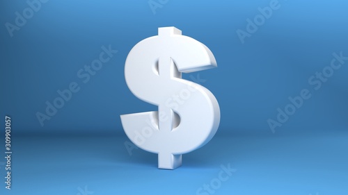 Dollar sign in white on blue background 3d Illustration