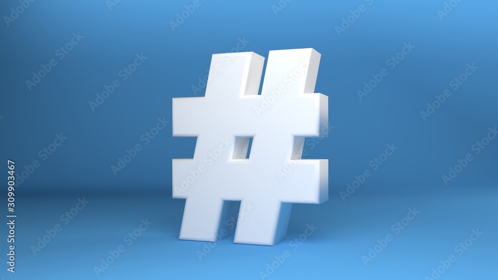 Obraz premium Number hash tag Symbol in white on blue background 3d Illustration