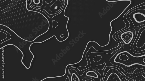 Topographic background and texture, monochrome image. 3D waves. Cartography Background. Map mockup infographics. Wavy backdrop. Cardboard.