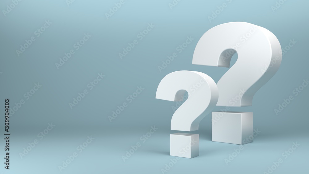 3d render of Two question marks on light blue background 3d render of Two question marks on light blue background
