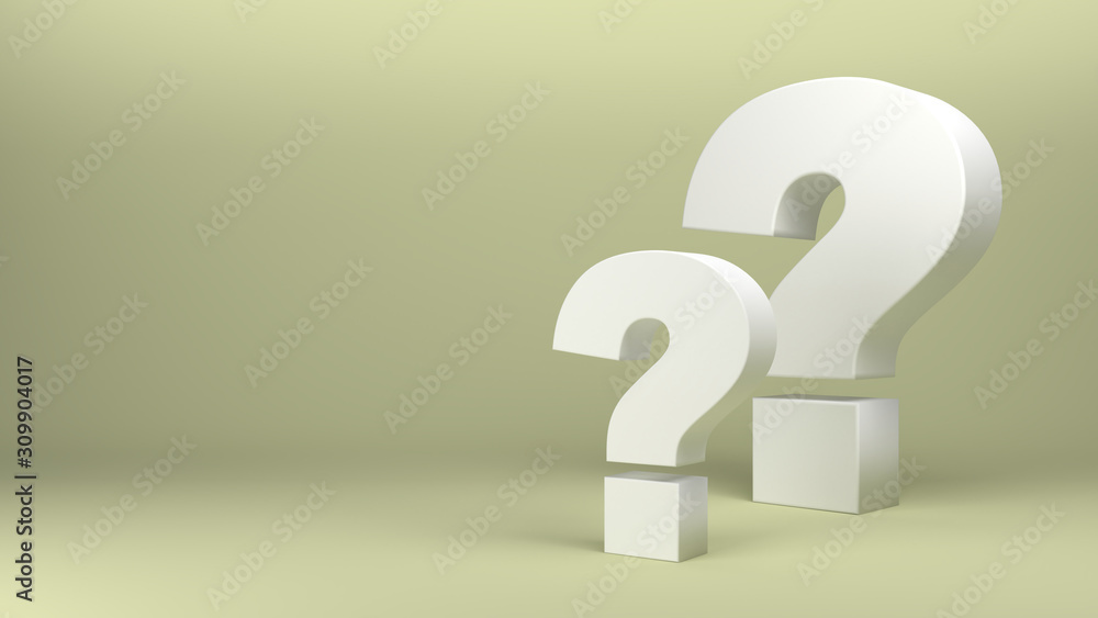 3d render of Two question marks on light yellow background 3d render of Two question marks on light yellow background