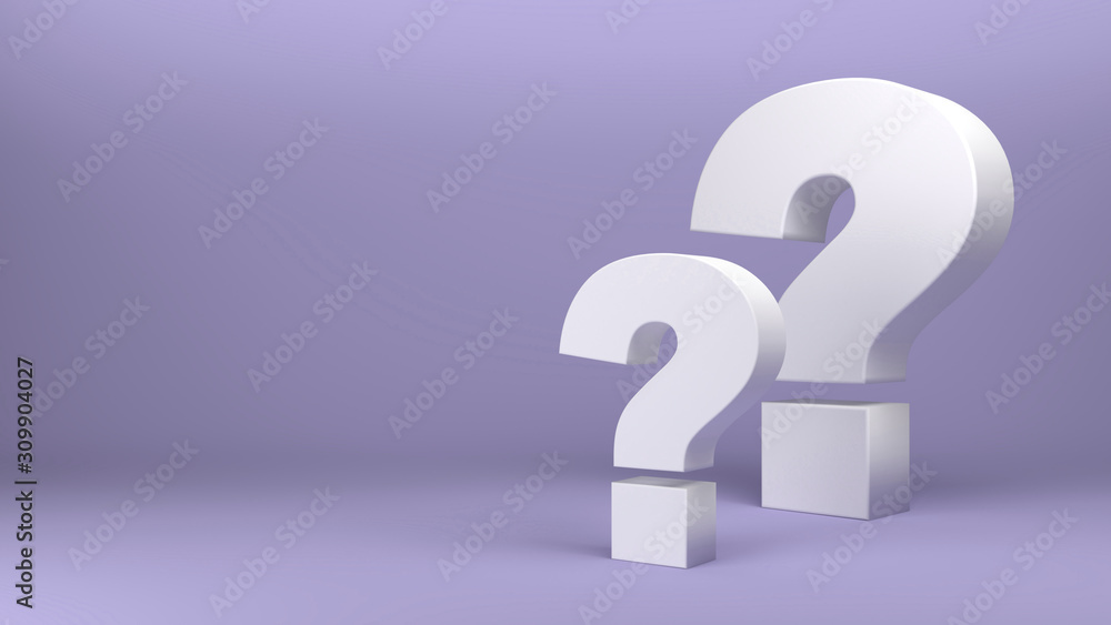 3d render of Two question marks on light purple background 3d render of Two question marks on light purple background