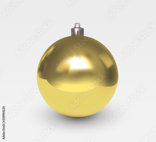 Gold glass christmas tree ball with patches of light isolated on white background. Christmas decoration for a festive mood. Realistic vector 3D illustration