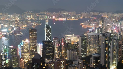 Day to night transition timelapse of Hong Kong Victoria Harbour (Victoria Bay)