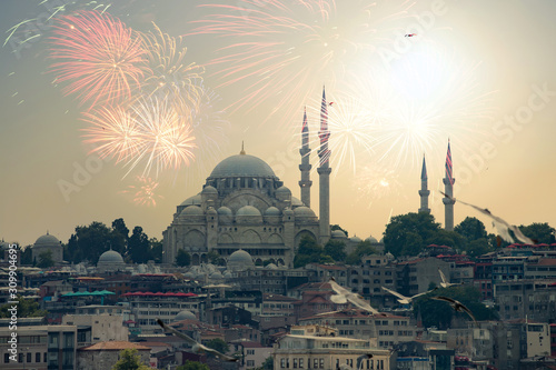 Photography Istanbul the capital of Turkey with fireworks.