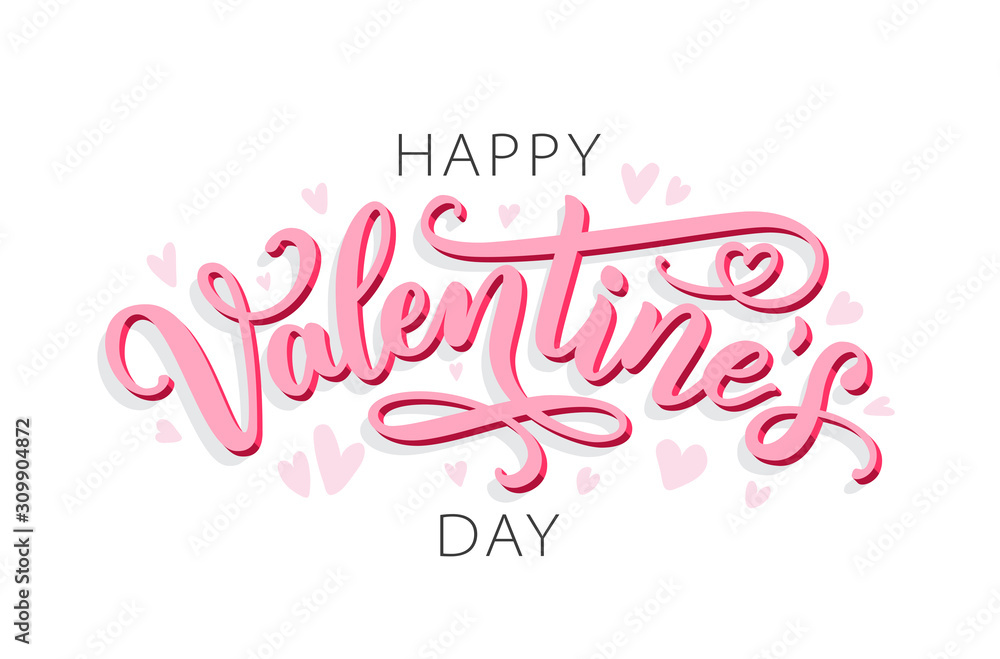 Happy Valentines Day. Love. Be my Valentine. Vector illustration isolated on white background. Hand drawn text for Valentines Day greeting card. Typography design for print cards, banner, poster