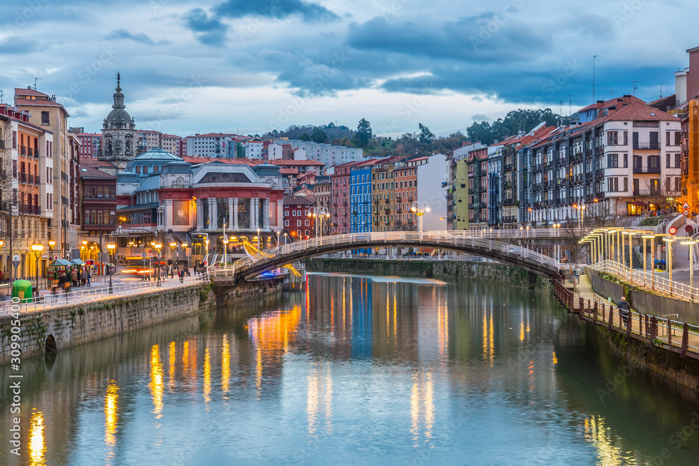 night scene of bilbao old town, Spain night scene of bilbao old town, Spain