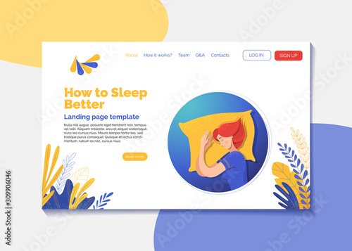 How to sleep better landing page vector template