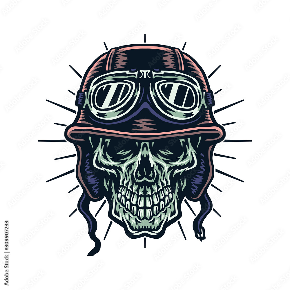 Vector illustration of skull wearing a vintage helmet Stock Vector
