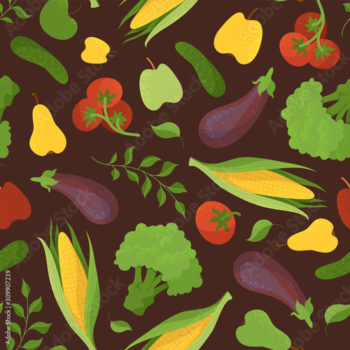 Vegetables and fruits, greengrocery items seamless pattern