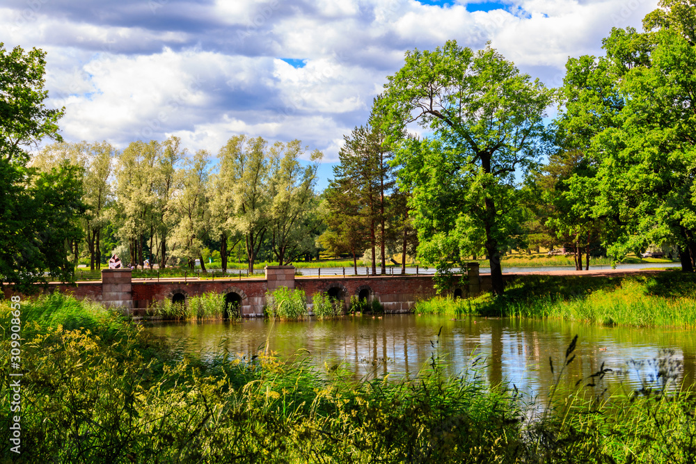 Dam-bridge in Catherine park at Tsarskoye Selo in Pushkin, Russia Dam-bridge in Catherine park at Tsarskoye Selo in Pushkin, Russia