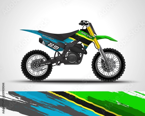 Racing motorcycle wrap decal and vinyl sticker design. Concept graphic abstract background for wrapping vehicle, motorsports, Sportbikes, motocross, supermoto and livery. Vector illustration. Tanzania
