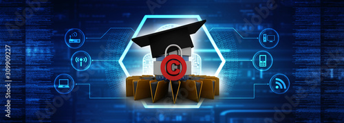 Εκτύπωση καμβά 3d illustration copyright symbol lock concept with folder