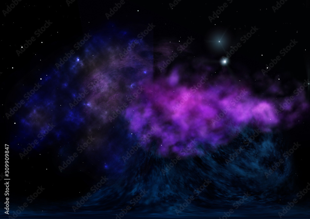 Star field in space and a nebulae. 3D rendering Star field in space and a nebulae. 3D rendering