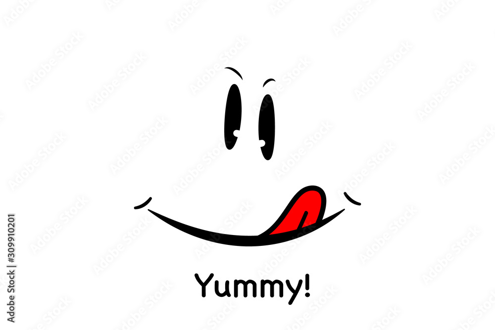Yummy Emoji. Happy Face with Licking Lip Graphic by vectortatu