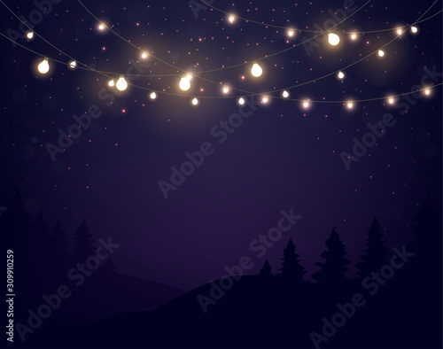 Magic Lights on night dark blue sky with sparkling stars