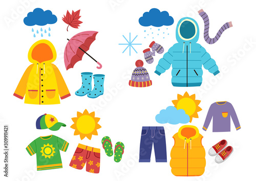 set of children's season clothes - vector illustration, eps 