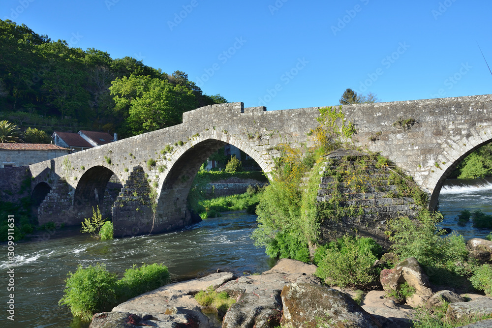 Maceira Bridge in the Way of St. James. Bridge in the path from Santiago de Compostela to Finisterre.