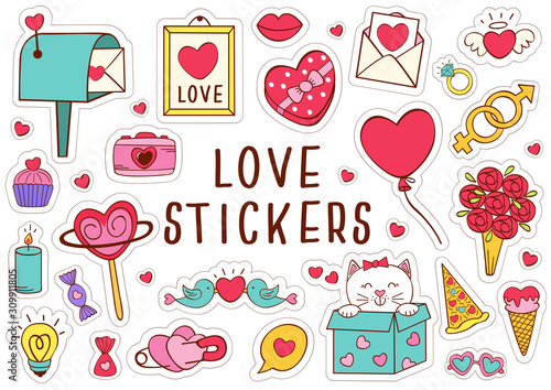 set of isolated love stickers part 2 - vector illustration, eps    