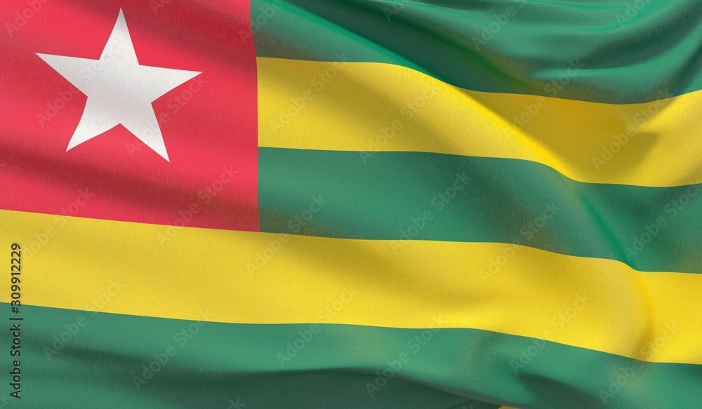 Waving national flag of Togo. Waved highly detailed close-up 3D render. Waving national flag of Togo. Waved highly detailed close-up 3D render.