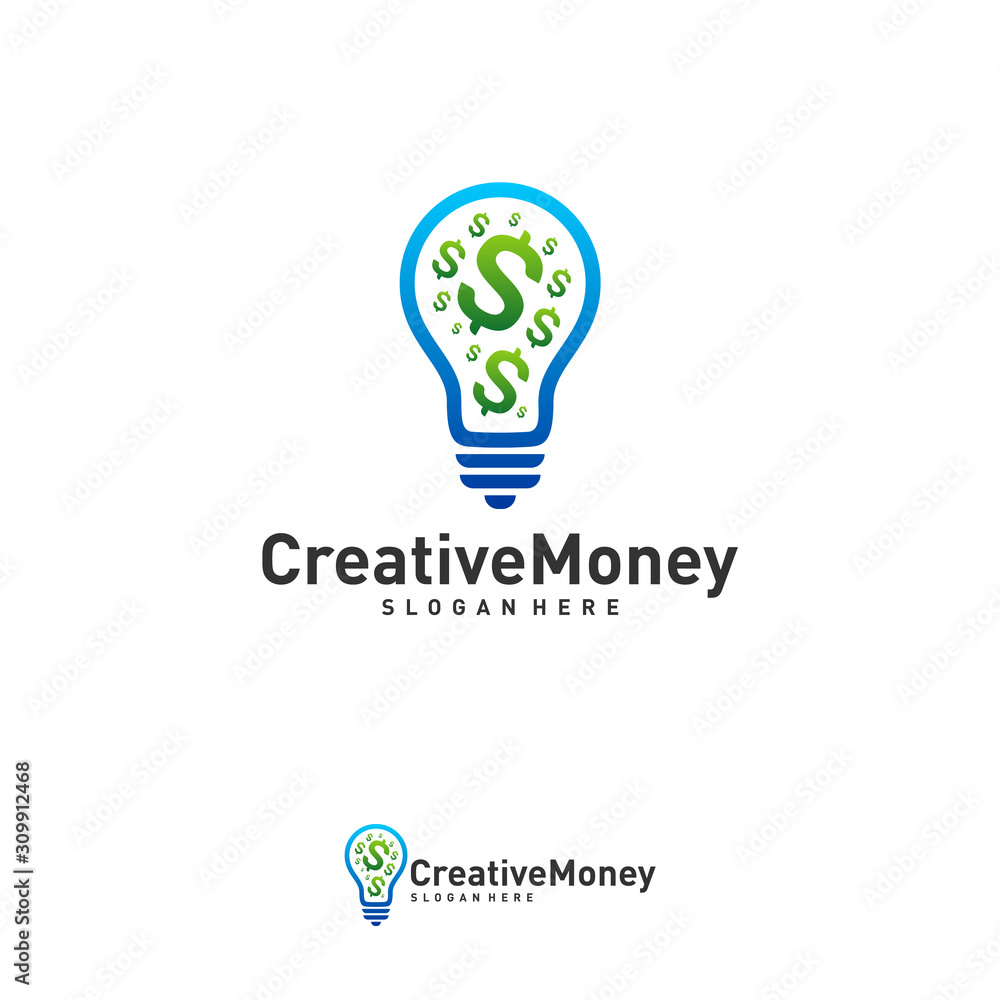 Bulb icon with money logo design concept vector, Simple Money icon with bulb logo template, Symbol, Creative design Bulb icon with money logo design concept vector, Simple Money icon with bulb logo template, Symbol, Creative design