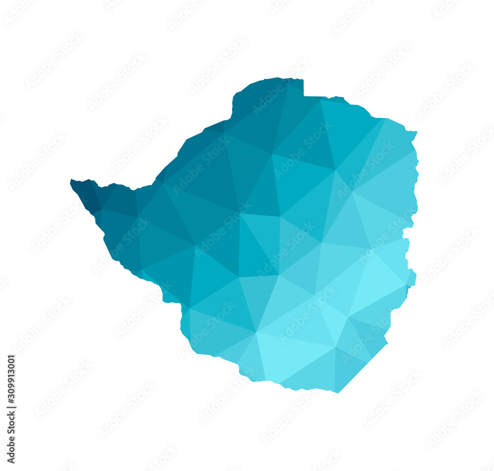 Vector isolated illustration icon with simplified blue silhouette of Zimbabwe map. Polygonal geometric style, triangular shapes. White background