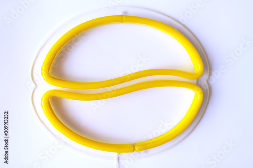 Yellow coffee bean neon sign on white background. Neon concept. Modern style. Neon sign.