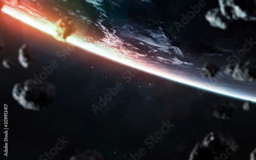Fototapeta Naklejka Na Ścianę i Meble -  Sunrise from space station at the Earth planet orbit. Elements of this image furnished by NASA