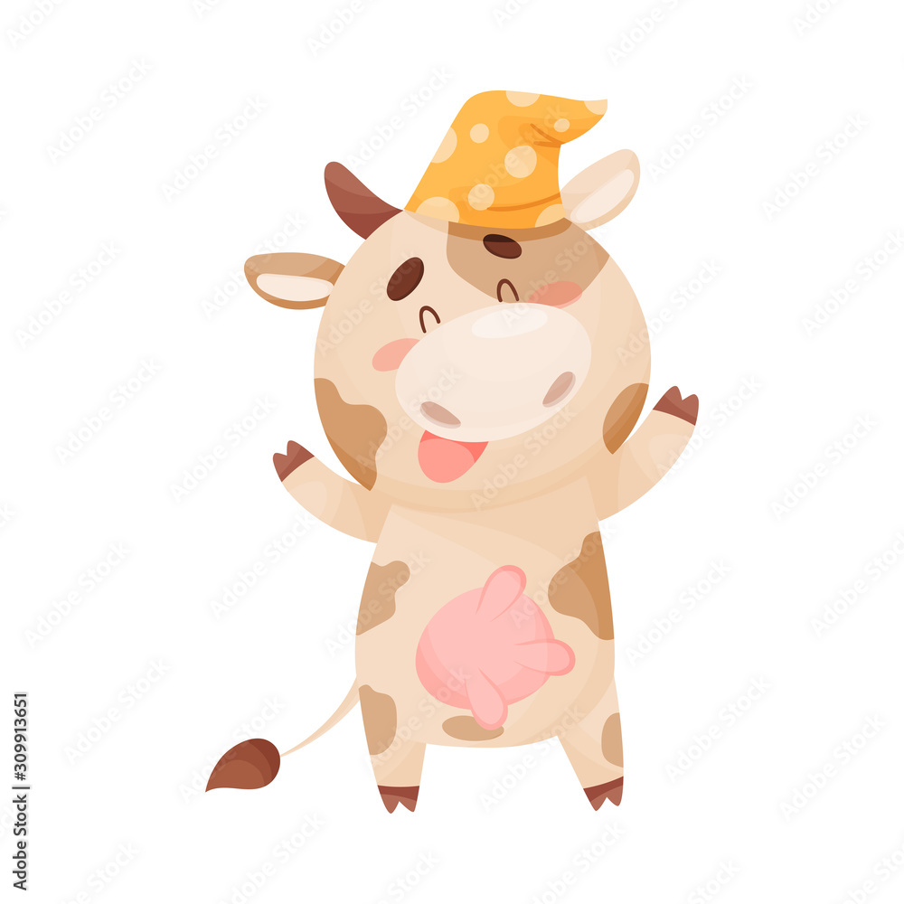 Cartoon Sleepy Cow Wearing Night Cap Standing and Yawning Vector Illustration Cartoon Sleepy Cow Wearing Night Cap Standing and Yawning Vector Illustration