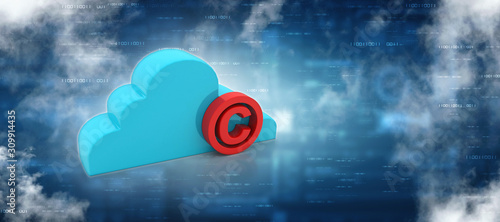 Tableau sur toile 3d illustration copyright with cloud computing