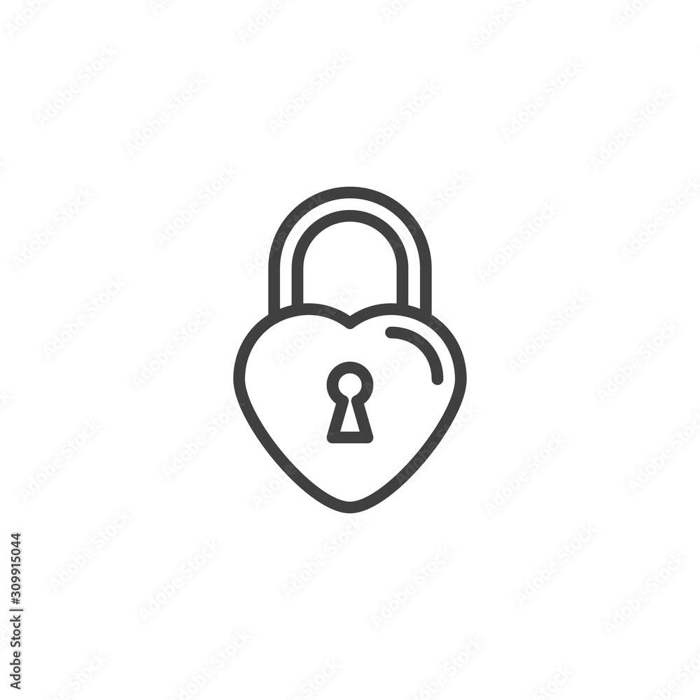 Heart lock line icon. linear style sign for mobile concept and web design. Locked heart shaped padlock outline vector icon. Love symbol, logo illustration. Vector graphics Heart lock line icon. linear style sign for mobile concept and web design. Locked heart shaped padlock outline vector icon. Love symbol, logo illustration. Vector graphics