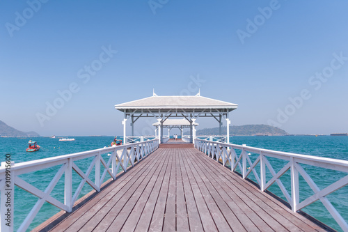 Asadang wood bridge is the landmark of  Sichang island,  Ko Siching, Chon Buri, Thailand.